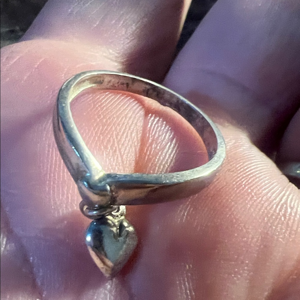Sterling Silver Heart Dangle Ring - Silver - image 3
